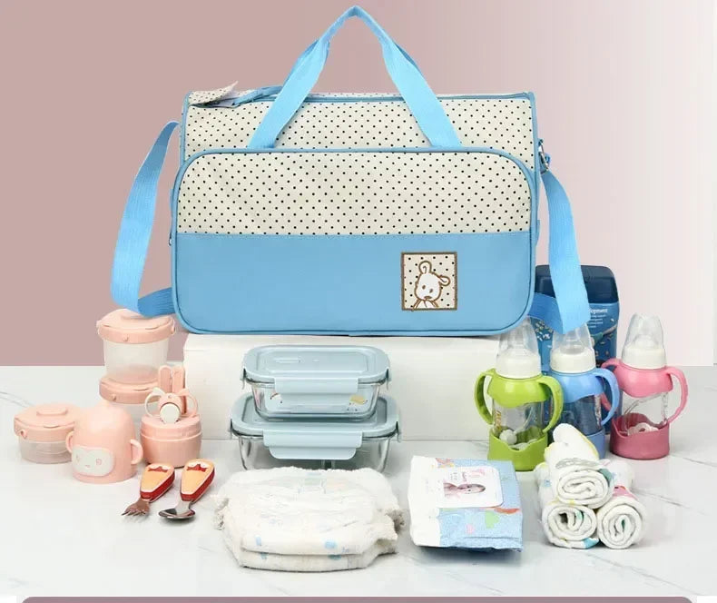 5-teiliges Set große Wickeltasche für Mütter, Reisetasche, Kinderwagen-Organizer, Babywindeltasche, Mummy Maternity Wickeltasche für Neugeborenen-Zubehör