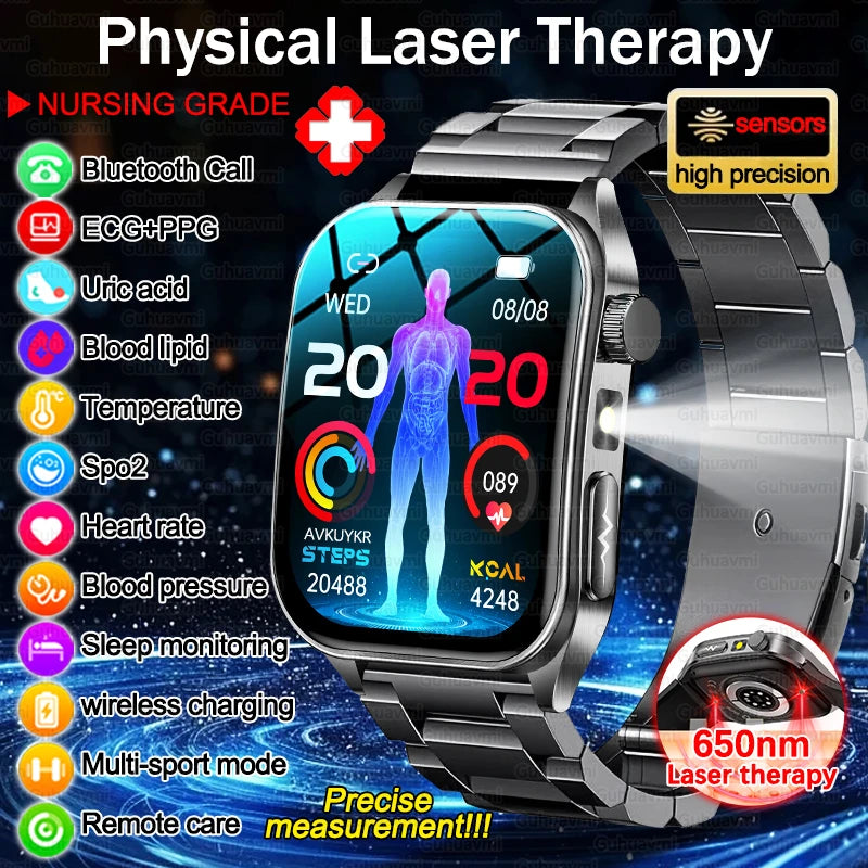 2026 Neue Gesundheits-Smartwatch Lasertherapie Reduziert Drei Hochs Blutsauerstoff Blutdruck Harnsäure Blutfette EKG-Smartwatch Für Herren Hauptbild