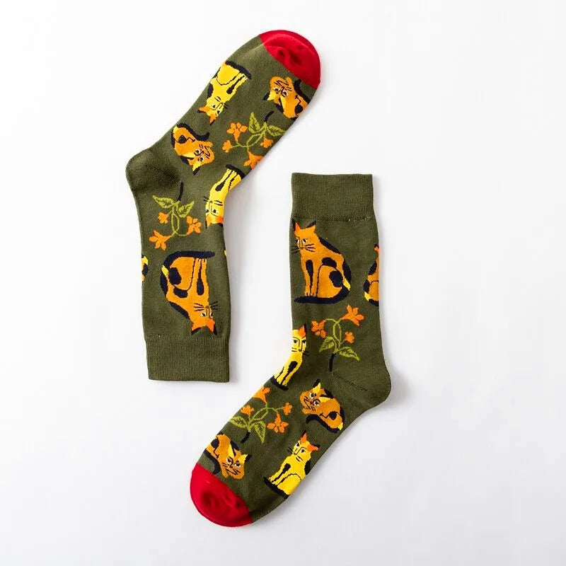 1 Paar Damensocken Cartoon Hund Krake Blume Pflanze Kawaii Lustige Freizeit Damen Baumwollsocken Strümpfe Streetwear Harajuku Crew Socken