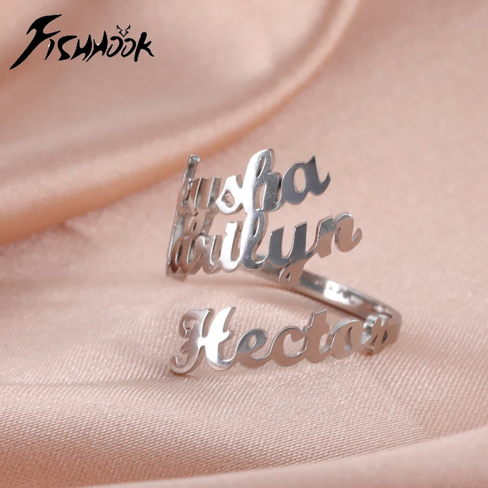 Personalisierter Doppel-Vorname-Ring für Damen und Herren, personalisiertes Paar-Familien-Geschenk, goldfarbener Edelstahl-Metallschmuck