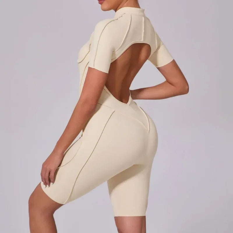 Damen-Trainingsanzug Fitness-Workout Sportkleidung Outfit Reißverschluss-Jumpsuit Yoga Fitness Overall Set Offene Rücken Bodysuits Anzug für Damen