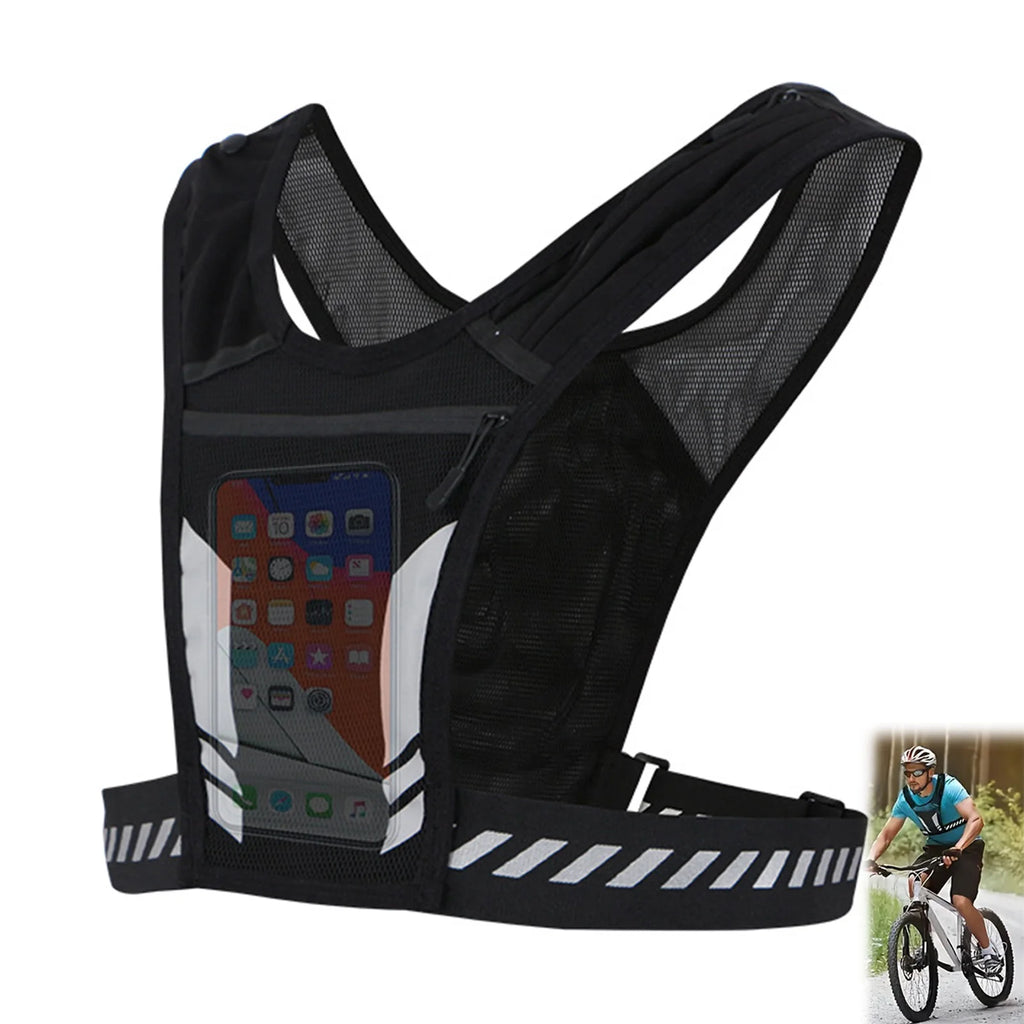 Ultraleichte Laufweste mit Handytasche Trinkflaschenhalter Atmungsaktiver Trinkrucksack für Outdoor-Radfahren Wandern Trail