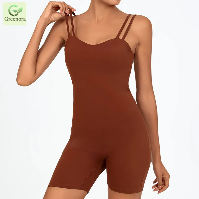 Greenora Damen Workout Strampler Sexy Rückenfrei Yoga Overall Eng Anliegend Body Fitness Activewear Ärmellose Sportbekleidung Einteiler