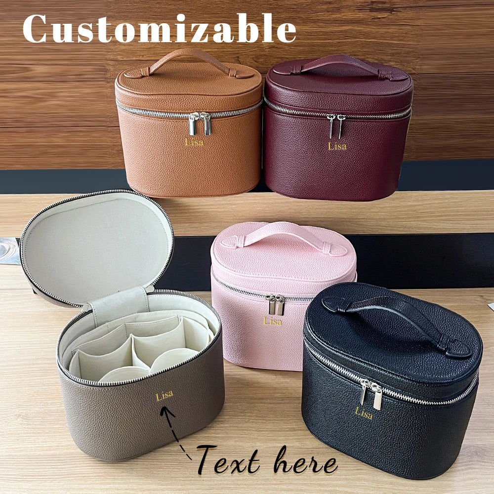 Large-capacity PU leather cosmetic box with internal storage box, customizable names and letters, travel portable cosmetic bag Main image