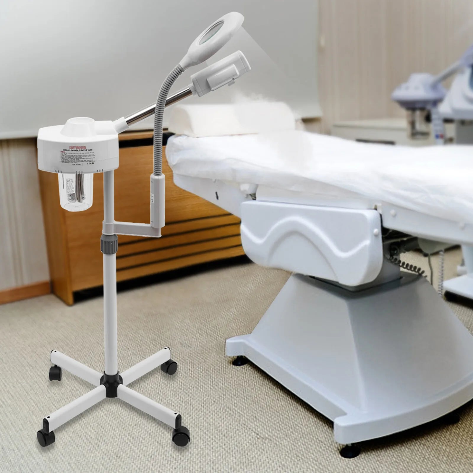 Dampfgerät für Gesicht, 2-in-1-Kombination, Zerstäuber, Ozon, Salon, Spa, Lupe, Luftbefeuchter mit LED-Lupenlampen, für Schönhei