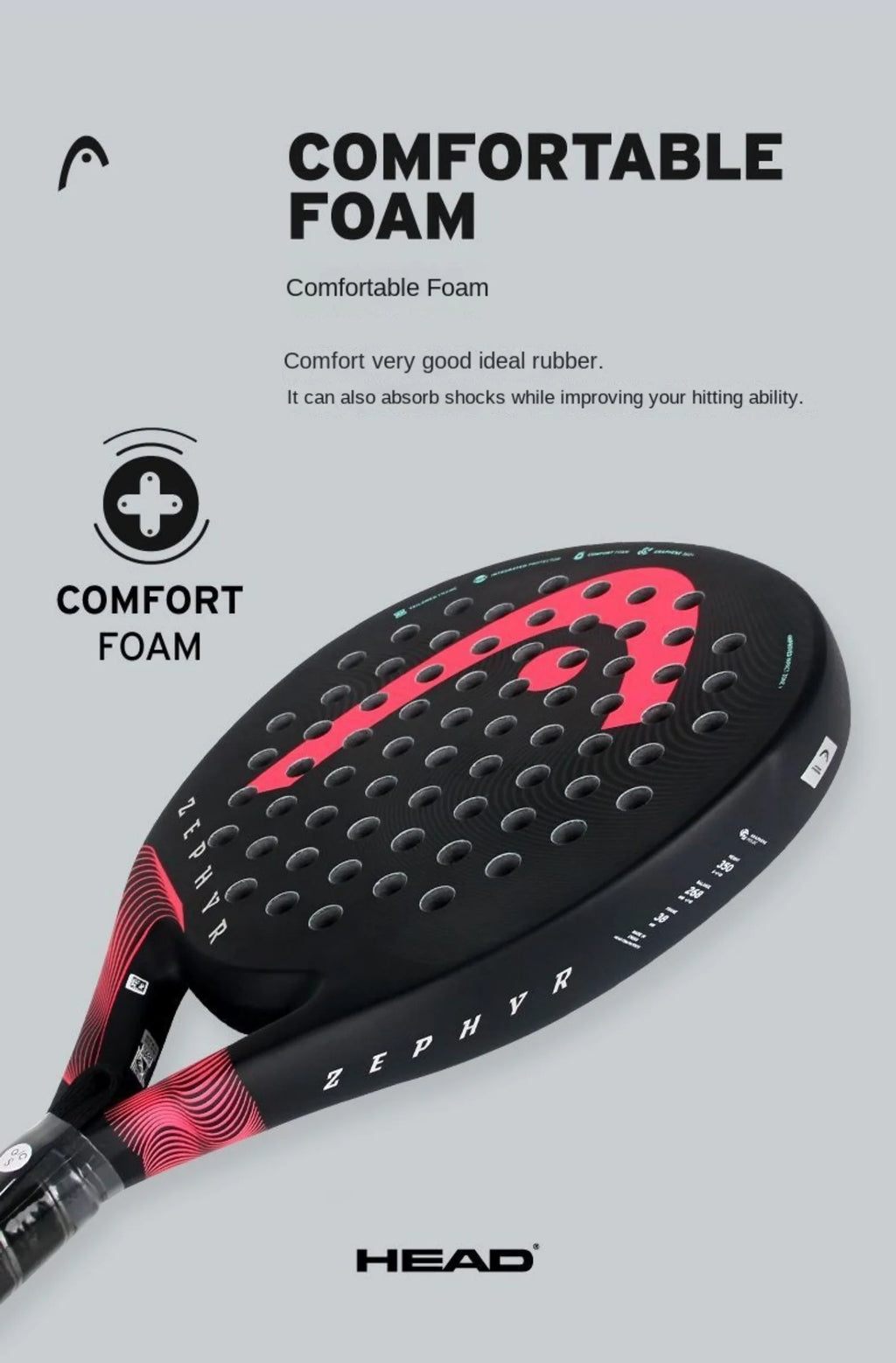 Genuine HEAD Tennis Padel Rackets ZEPHYR Series Carbon Fibre EVA Memory Flex Foam Core Padel Tennis Racquets Lightweight