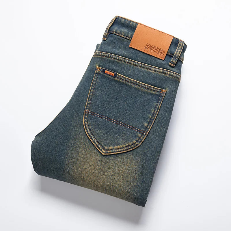 Hochwertige Winterjeans Herren Warme Fleece Verdickte Elastische Denim Hose Fashion Straight Elastische Retro Plüsch Samthose