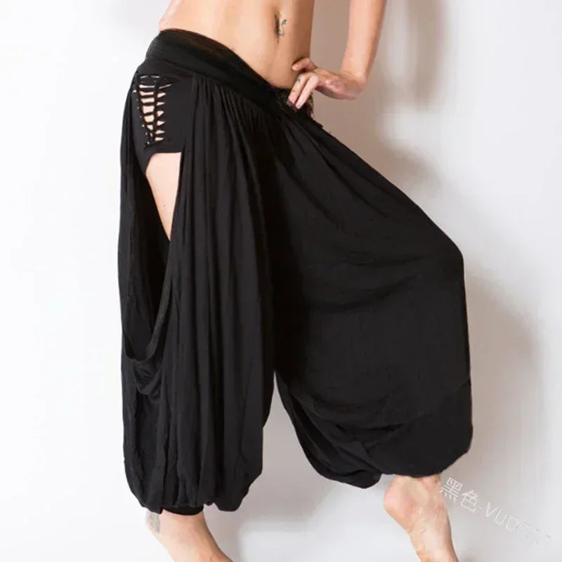 5XL Freizeit Damenhosen Haremshosen Sport Weite Hippie Sexy Hollow Out Streetwear Lockere Strandhosen Ropa Mujer Talla Grande
