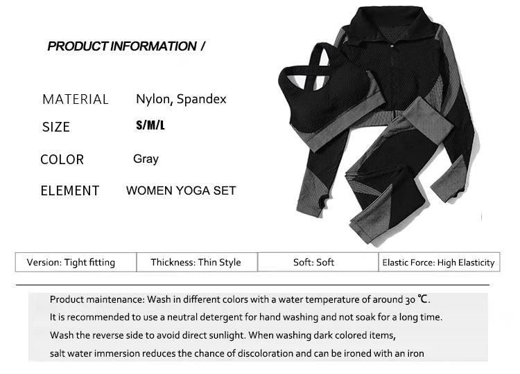 2/3tlg Damen Yoga Anzug Nahtlos Gestrickte Yogahose Leggings Kleidung Reißverschluss Langarm Crop Top Fitnesskleidung Sportbekleidung Gym Set