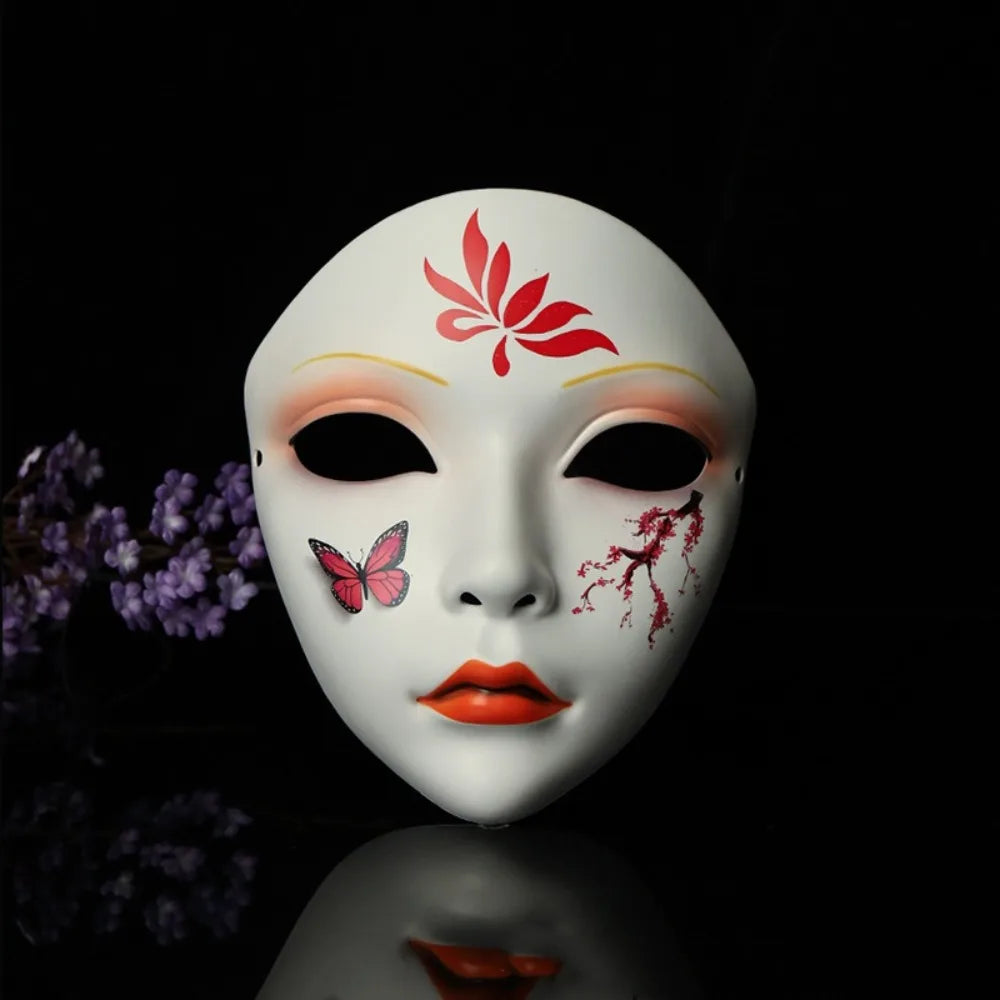Party Supplies Vollgesichts-Cosplay Geisha Maske Blumen-Verkleidung Hanfu Cosplay Maske Maskerade Gruselige japanische Maske Kinder