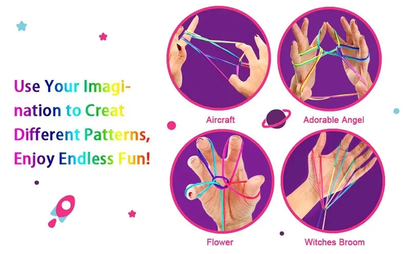 Regenbogen Cats Cradle Schnur 1.6M/63 Zoll Lange Regenbogen Bunte Fingerschnur Chinesische Fingerspiele Spielzeug für Kinder