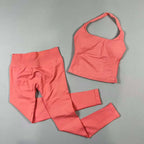 OHNE LOGO Yoga-Outfit Sport-Impact-Gym-Set Neckholder-Oberteil und Leggings-Hosen-Sets Rückenloses Neckholder-Design Hochelastische Sportbekleidung