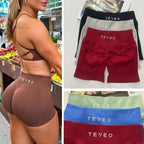 TEVEO Damen Yoga Shorts Dehnbar Atmungsaktiv Peach Butt Lift Fitness Laufshorts High Waist Stretch Schweißableitend