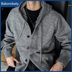 Neue lässige Luxus Strickjacke mit Kapuze für Herren Koreanische Mode Lockerer Cardigan mit Knopfleiste Y2K Vintage Streetwear Strickwaren Mantel