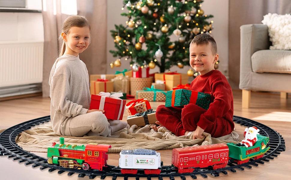 VATOS Hängender Weihnachtszug Spielzeug mit Licht und Sound, Zug um den Weihnachtsbaum, Dekoration, Geschenk, Indoor-Spielzeug für Kinder