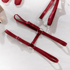 Sexy Dessous-Set mit Schleifenverzierung, durchbrochen, für Damen, einfarbig, exotische Bekleidung, weiblicher Stil, reine Begierde, Unterwäsche mit Strapsen und Handschuhen