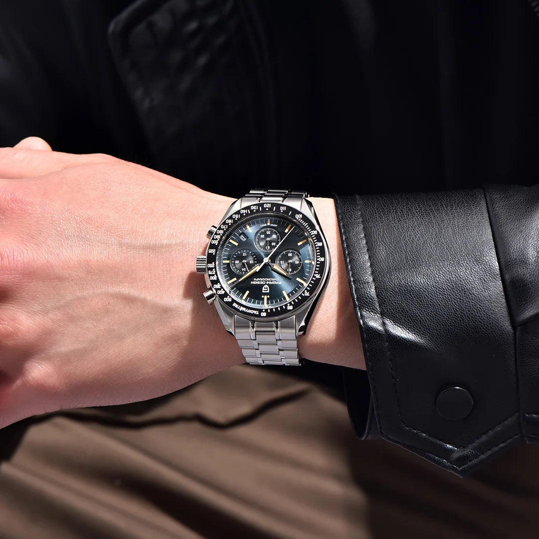 Neue PAGANI DESIGN Moon Men Uhr Retro-Luxus-Quarzuhren für Herren Edelstahl Sport wasserdicht Chronograph Herren+Mit BOX