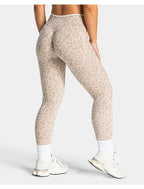 Teveo Eng anliegende, nahtlose Yoga-Leggings mit Leopardenmuster, hautfarbener hoher Elastizität, geeignet als Fitness-Laufhose