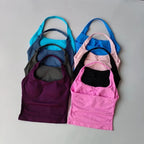 Nahtlose Neckholder-Yoga-Tanktops für Damen mit integriertem BH, gepolstertem Gymnastik-Top, ärmellosem Shirt, tailliert, rückenfrei, Sportbekleidung