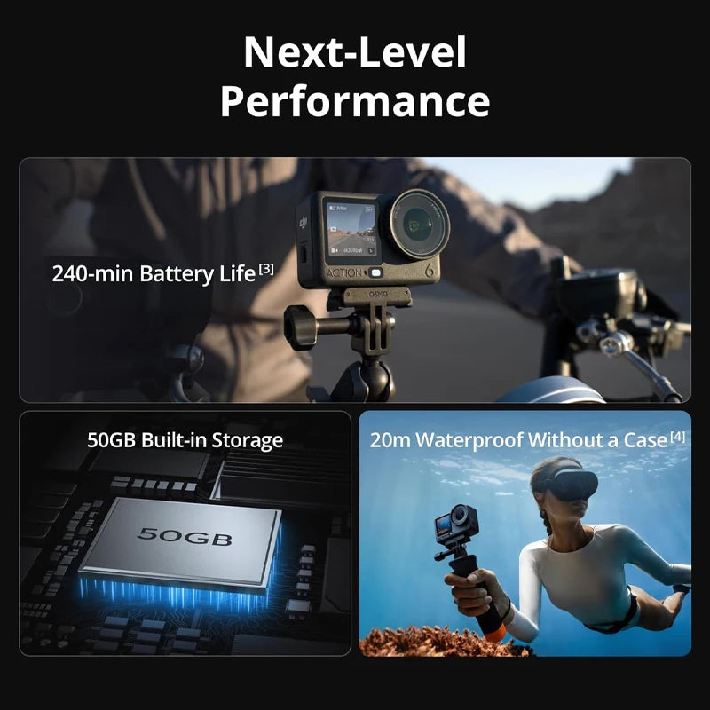 DJI Osmo Action 6 Action-Kamera, variable Blende, 1/1,1-Zoll-Quad-Sensor, neues 4K mit freiem Zuschnitt, Osmo Action 6