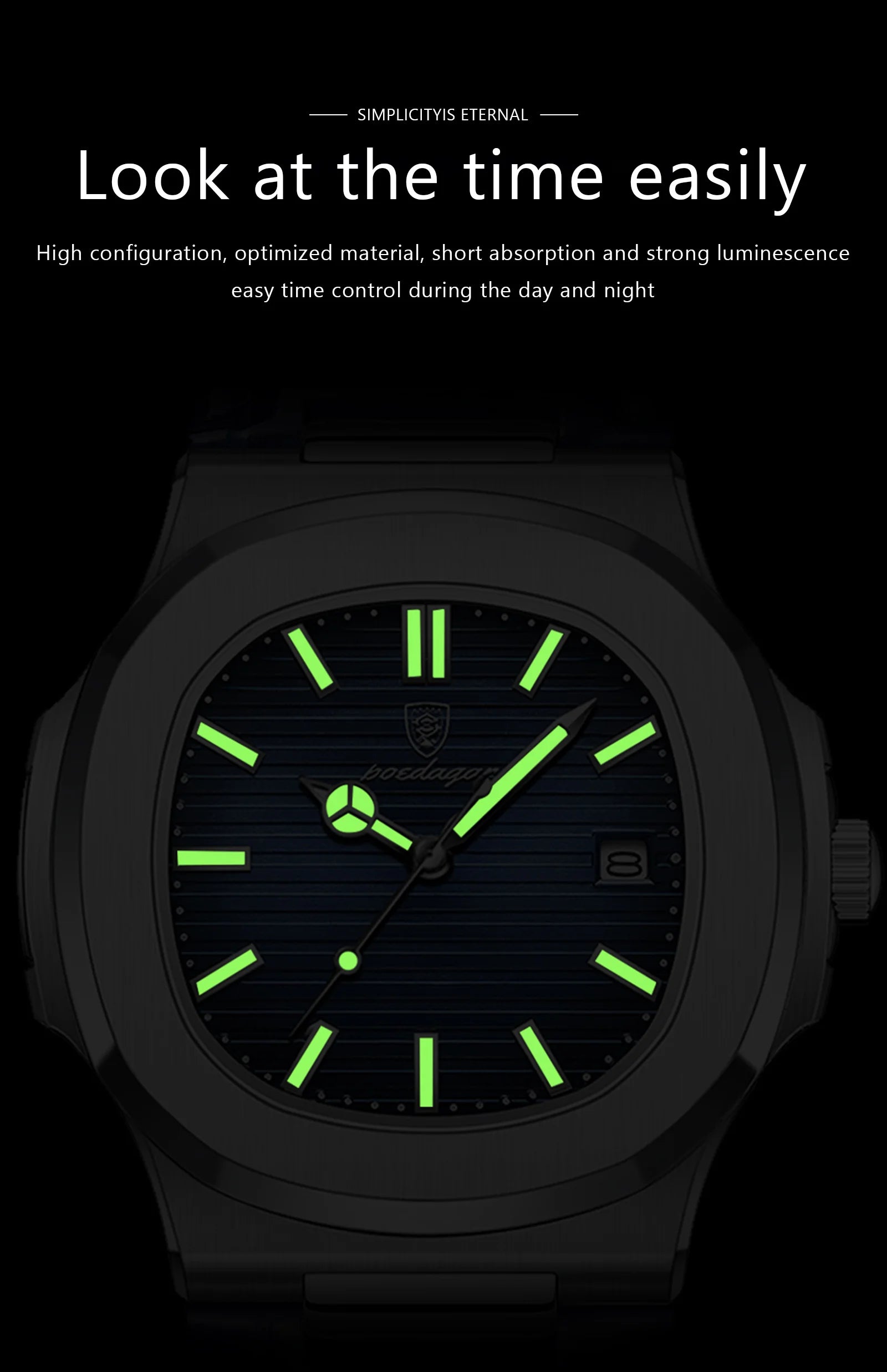 POEDAGAR Top Luxus Quadratische Herrenuhr Datum Wasserdicht Leuchtend Herren Armbanduhr Hochwertige Leder Herren Quarzuhren+Box Reloj
