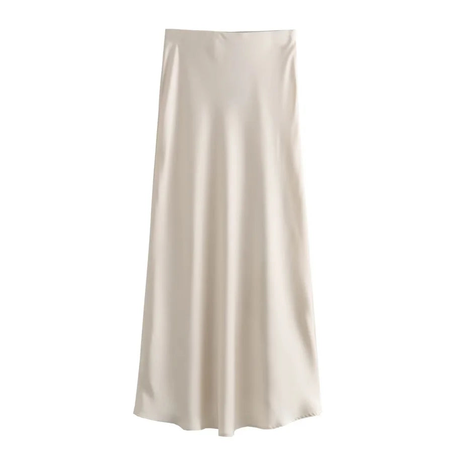 ETJ 2025 Damen Frühling neue elegante Mode All-in-One Stretch High-Waist A-Linie Seidensatin Rock in mehreren Farboptionen