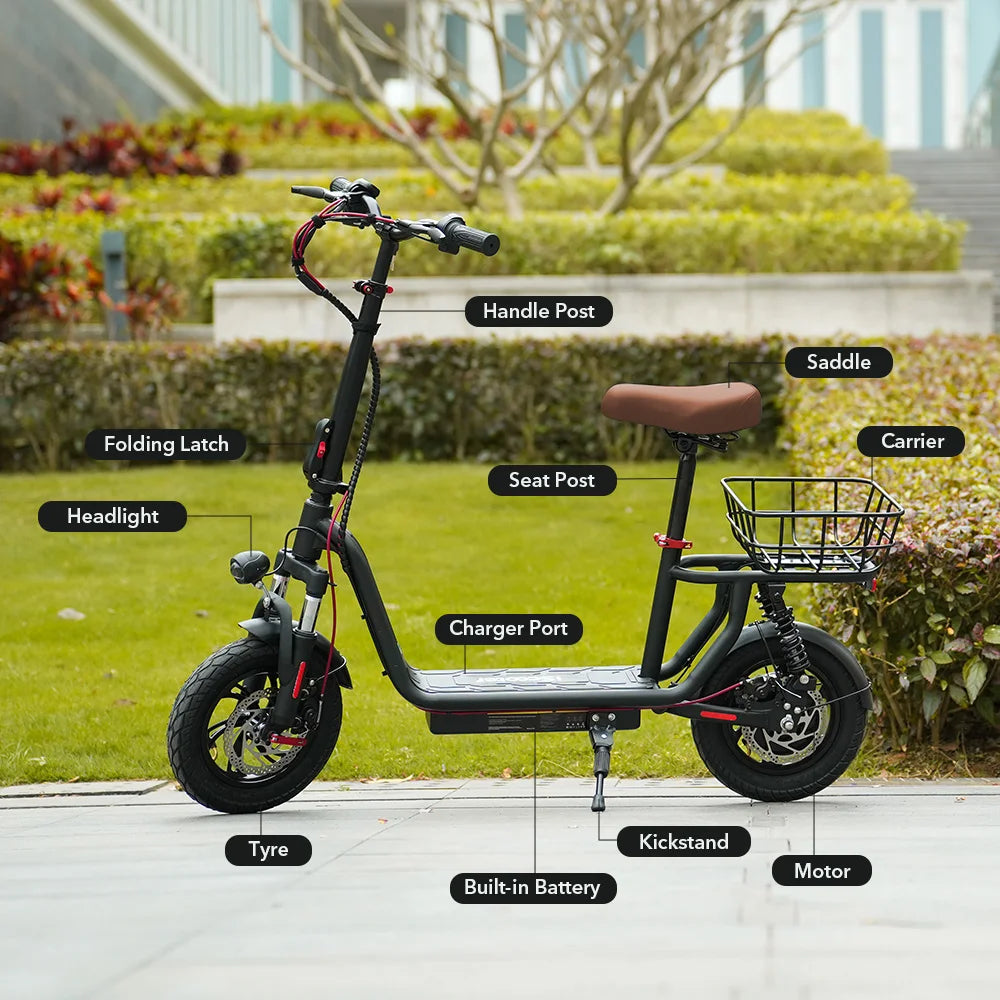 ISCOOTER i12 Elektroroller für Erwachsene 500W Motor E-Scooter 36V7.5AH Akku Elektroroller 12 Zoll Straßenreifen Elektroroller