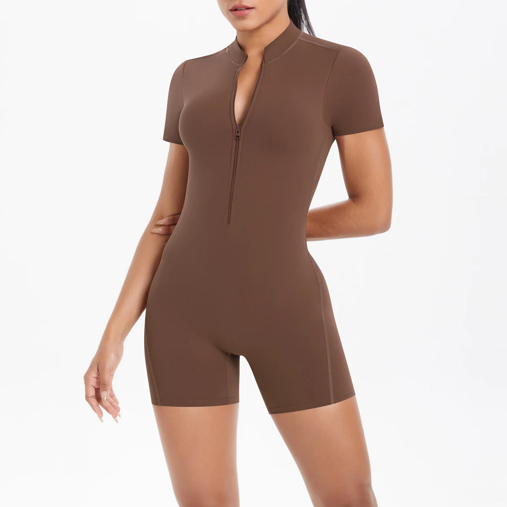 Reißverschluss Gym Jumpsuit Kurz Damen Yoga Sets Sport Outfits Weibliche Yoga Overalls Workout Kleidung Fitness Anzug Damen Trainingsanzug
