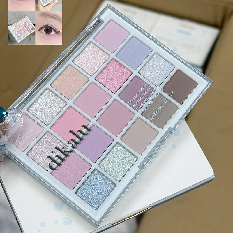 DIKALU 20-Farben Koreanische Lidschatten-Palette mit geringer Sättigung Matt Wasserfest Braun Rosa Lidschatten-Palette Langanhaltendes Tages-Make-up