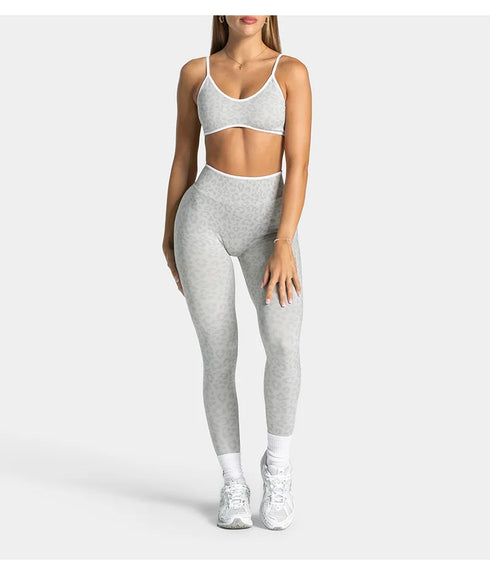 Teveo Eng anliegende, nahtlose Yoga-Leggings mit Leopardenmuster, hautfarbener hoher Elastizität, geeignet als Fitness-Laufhose