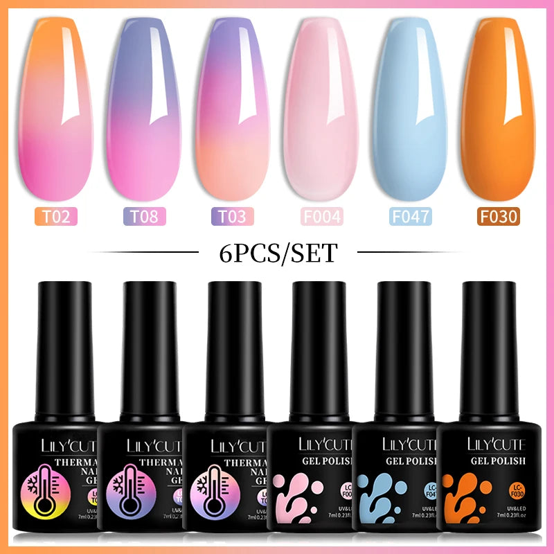LILYCUTE 7ML 6PCS Neon Gel Nagellack Set fluoreszierend Farbwechsel Semi Permanent Soak Off Maniküre-Kit Nail Art Gel