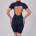 Damen-Trainingsanzug Fitness-Workout Sportkleidung Outfit Reißverschluss-Jumpsuit Yoga Fitness Overall Set Offene Rücken Bodysuits Anzug für Damen