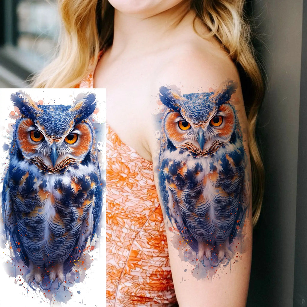 1 Blatt einzigartige Aquarell-Löwe-Tiger-Tier-Temporäre Tattoos langanhaltend wasserdicht Fuchs Eule gefälschter Tattoo-Aufkleber Körperkunst Tattoo