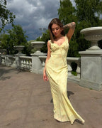Kryptografischer Sommer Blumenmuster Plunge Maxikleid Outfits Sexy rückenfreie Feen Sonnenkleider Urlaub Strandmode Vestido Coquette