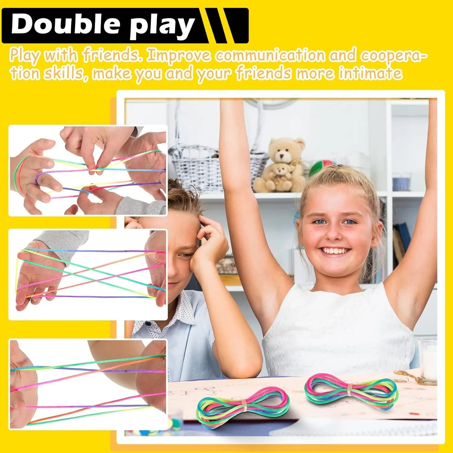 Regenbogen Cats Cradle Schnur 1.6M/63 Zoll Lange Regenbogen Bunte Fingerschnur Chinesische Fingerspiele Spielzeug für Kinder