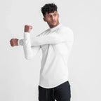 Einfarbige, eng anliegende, schweißabsorbierende, elastische Shirts Fitnessstudio Bodybuilding Fitness Rollkragen-T-Shirts Herren Langarm Schnelltrocknend Herbstkleidung