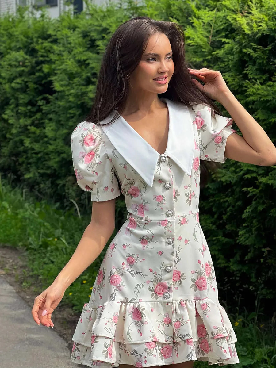 Tossy Bedrucktes Revers Mode Minikleid Damen Kurzarm Patchwork Kontrast Elegantes Sommerkleid 2025 Damen Bodycon Kleid