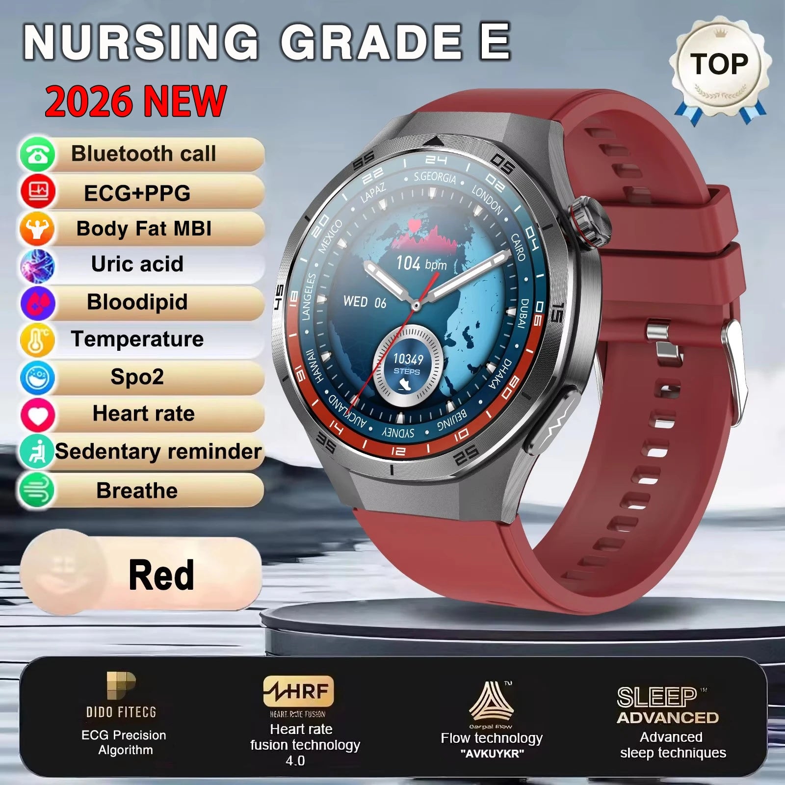 2026 Neue Smartwatch für Pflegeberufe mit EKG+PPG Gesundheitsanalyse Blutdruck Lipide Harnsäure Drahtlose HD-Anruf Smartwatch Herren Damen