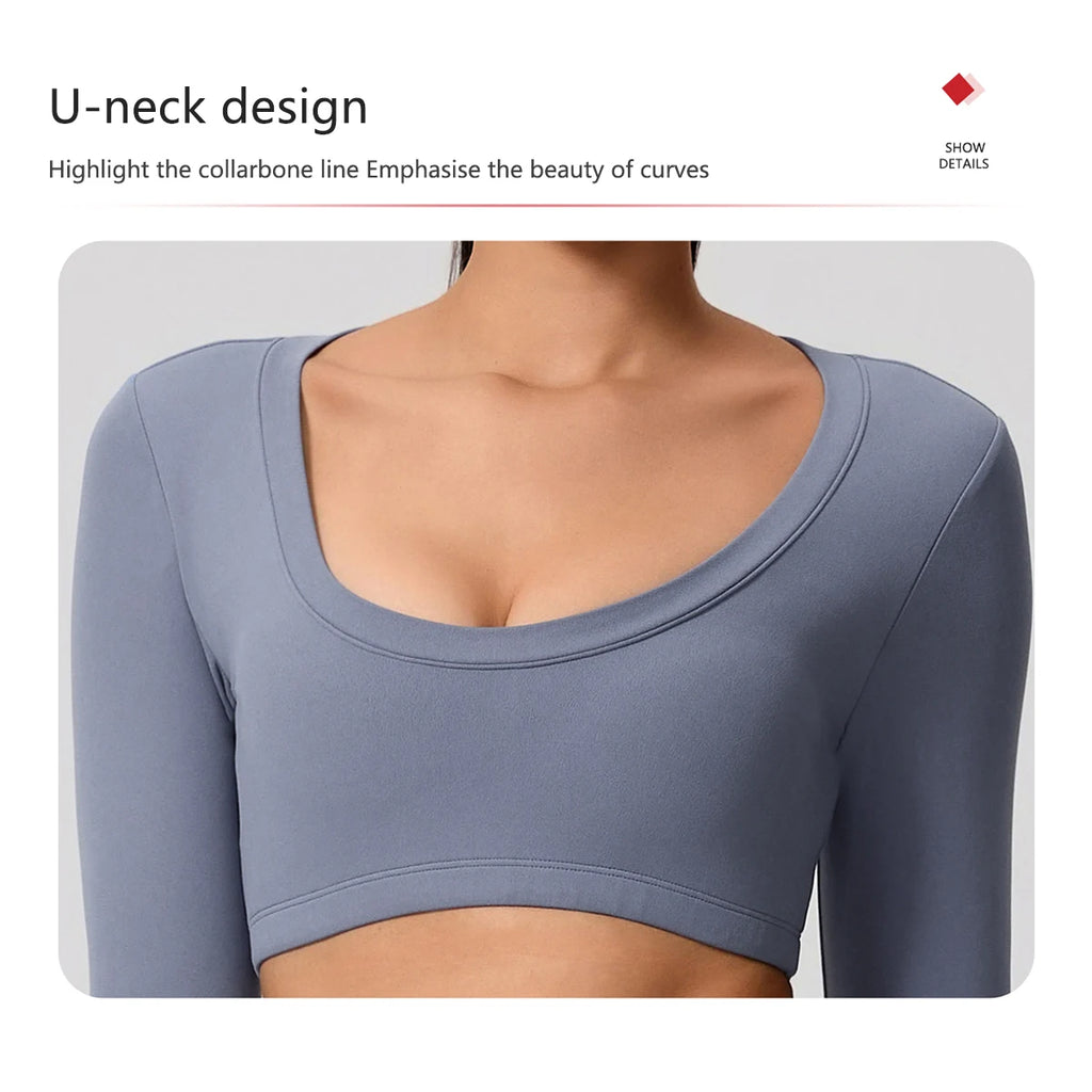 Neue Sommer Damen Rückenloses Langarm Yoga-Top Atmungsaktive weiche Sportbekleidung für Fitness-Training Bequeme Fitnesskleidung für Frauen
