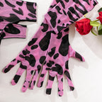 Sexy rosa Leoparden-BH-Handschuhe Beinsocken Dessous-Set Damen Perspektive Bequemes Mesh Exotische Kleidung Unterwäsche Anzug