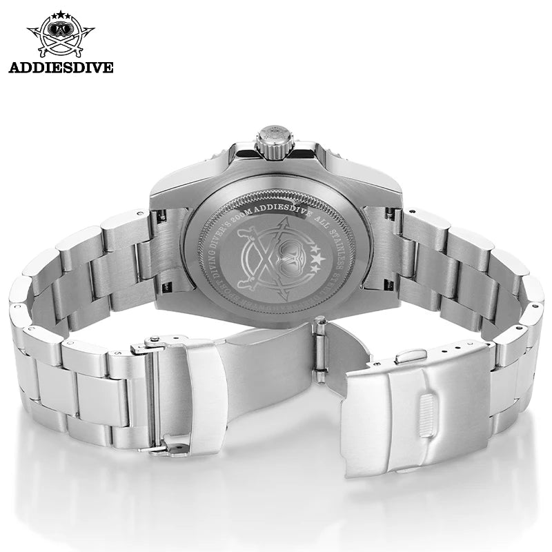 ADDIESDIVE Herren-Uhr klassisch mit Keramiklünette 200m wasserdicht Freizeit Quarz-Uhr BGW9 Blaue Leuchtzeiger Geschenk-Uhr MY-H3-2
