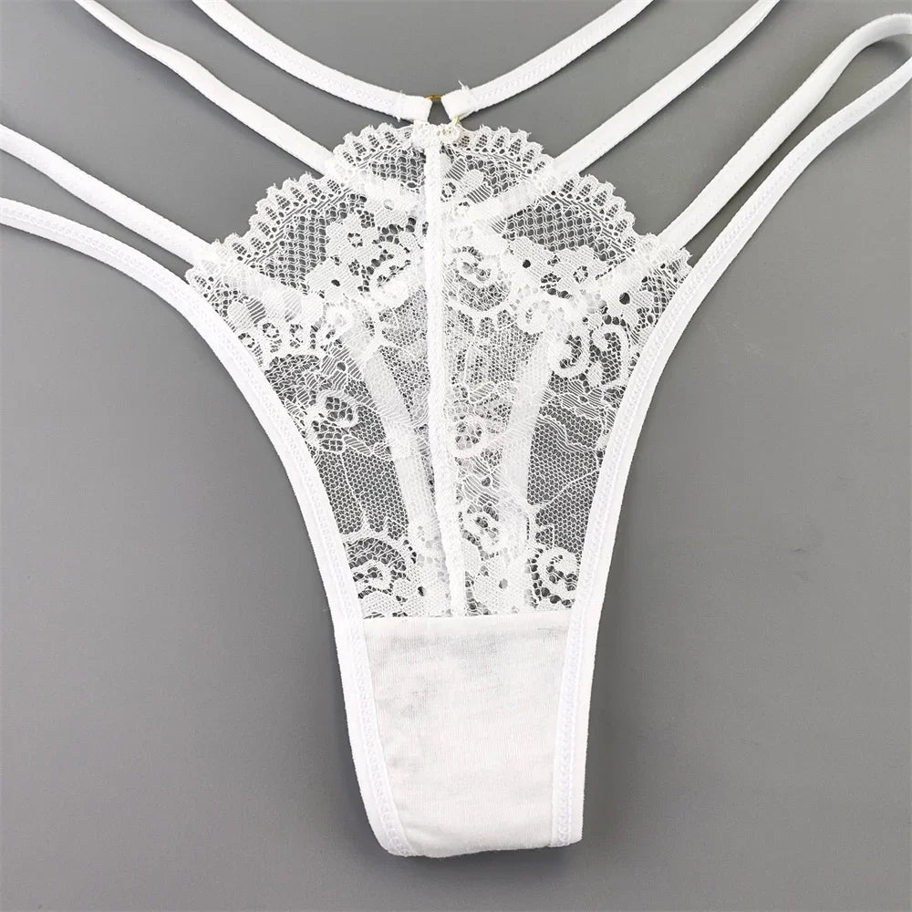 3 Stück Spitze Dünne Träger Tanga Frauen Tiefe Taille Sexy Perspektive Unterwäsche Damen Transparenter G-String Slip Plus Size T-Rücken