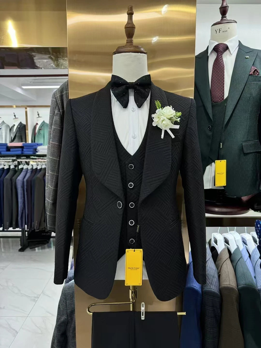24H Versand Hochwertiger Hochzeitsanzug für Bräutigam, 3-teilig, Herrenmode-Anzüge, Ein-Knopf-Sakko mit Schalkragen, Weste, Hose