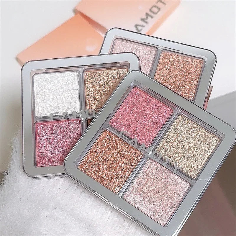 4 Farben Diamant Highlighter Puder Palette Glitzer Gesichtskontur Aufhellen Make-up Schimmer Ultrakonzentrierte Leuchtkraft Kosmetik