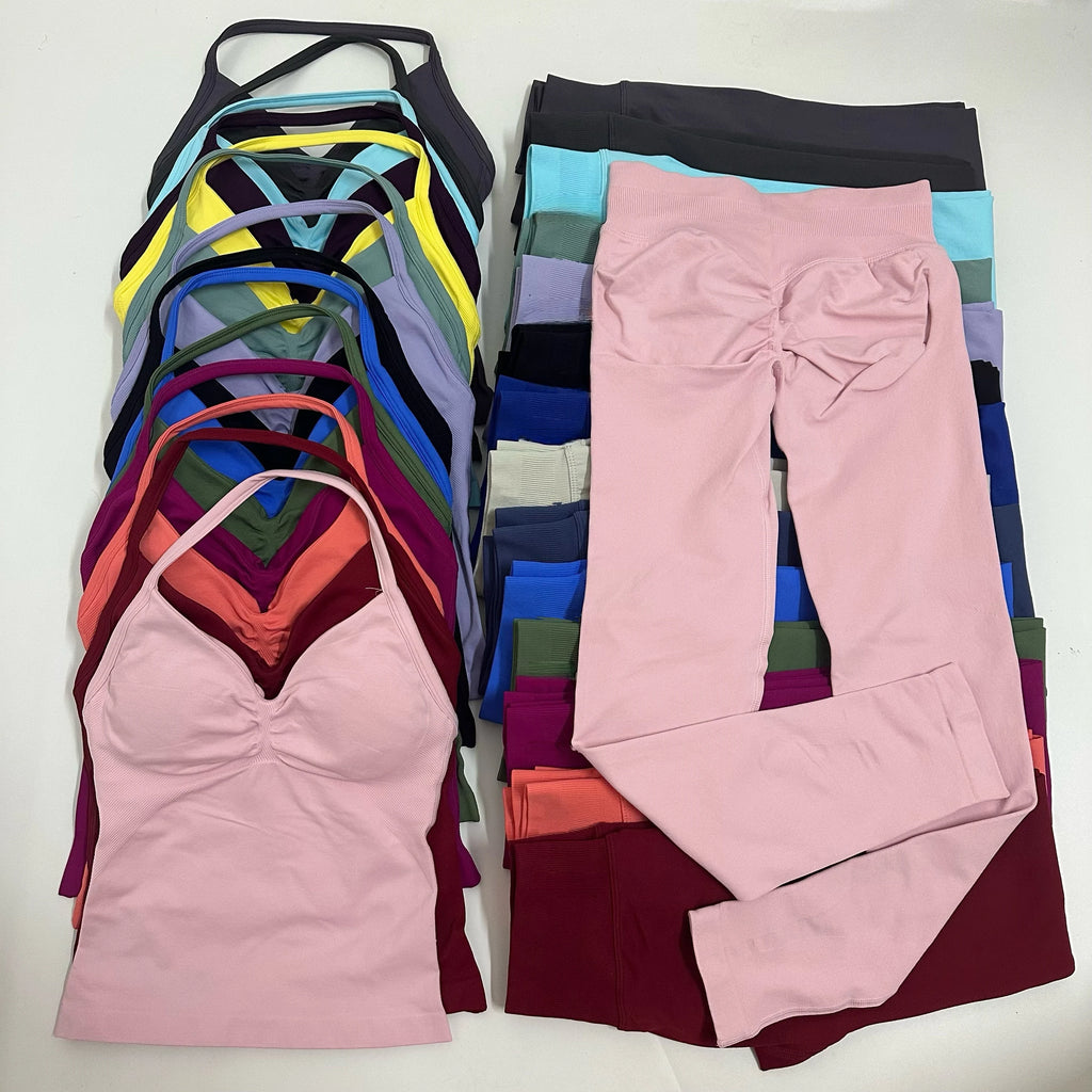 2-teiliges Set Yoga Leggings Set Damen Rückenfreie Tank Tops Hohe Taille Scrunch Gym Anzug Fitness Kleidung Outfit Yoga Set