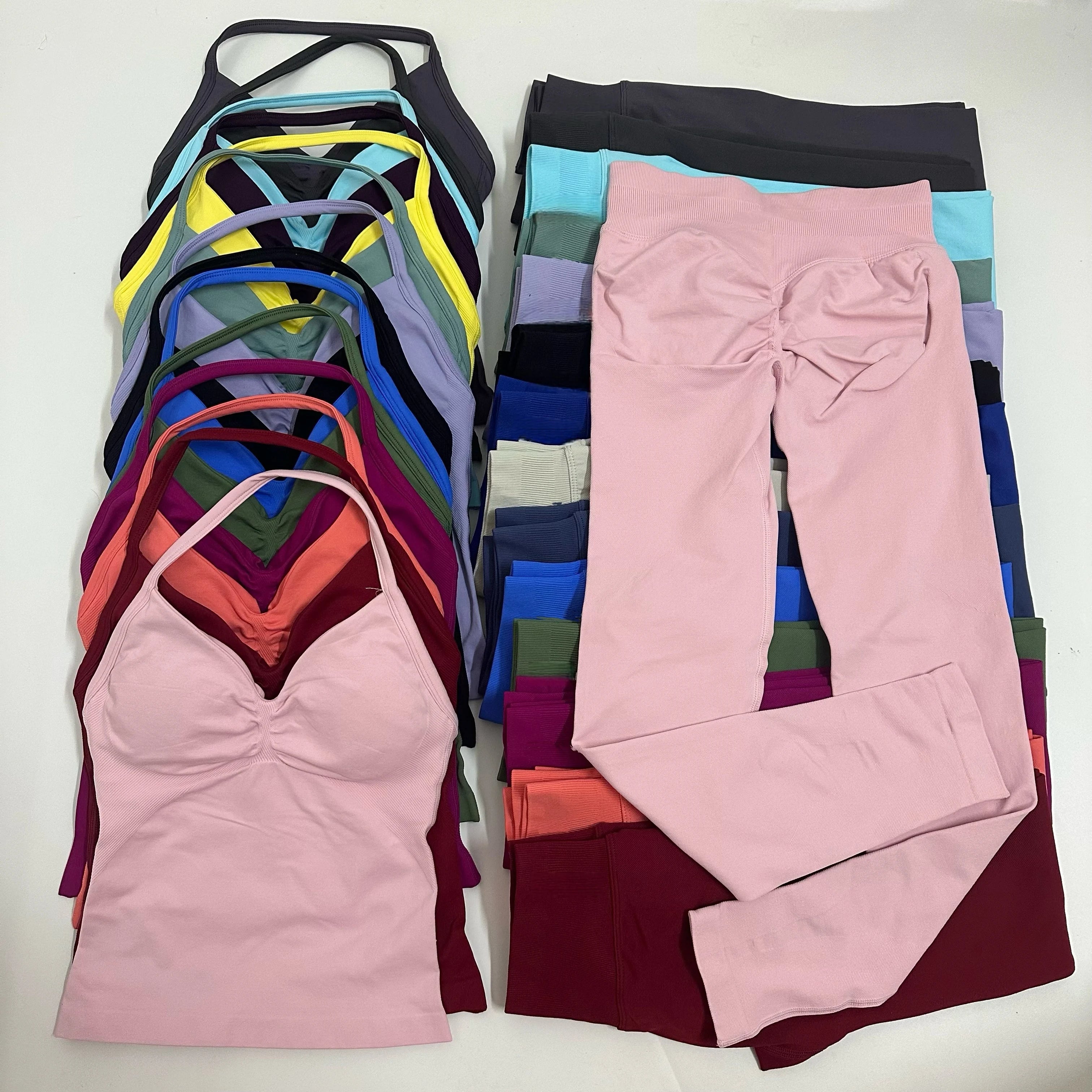 2-teiliges Set Yoga Leggings Set Damen Rückenfreie Tank Tops Hohe Taille Scrunch Gym Anzug Fitness Kleidung Outfit Yoga Set Hauptbild