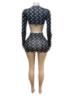 Zweiteiliges Mode-Set für Damen, Frühling/Herbst-Outfit, Langarm, kurzes Dekotop und Hüft-Kurzrock, Freizeit-Set