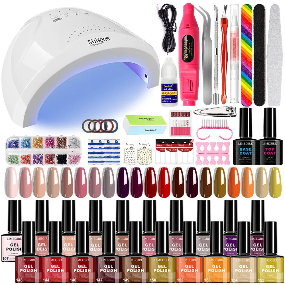 20-Farben-Nageldesign-Set mit LED-Licht, Nagelfeile, Poliermaschine, Glitzer-Diamant-Werkzeugset für den professionellen und privaten Gebrauch