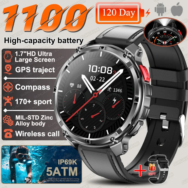 2026 Neue T-Rex3 Pro 1100mAh Akku Smartwatch GPS-Route 5ATM Wasserdicht Sport Lauf-Tracker Outdoor Kompass Militär-Smartwatch
