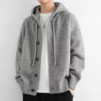 Neue lässige Luxus Strickjacke mit Kapuze für Herren Koreanische Mode Lockerer Cardigan mit Knopfleiste Y2K Vintage Streetwear Strickwaren Mantel